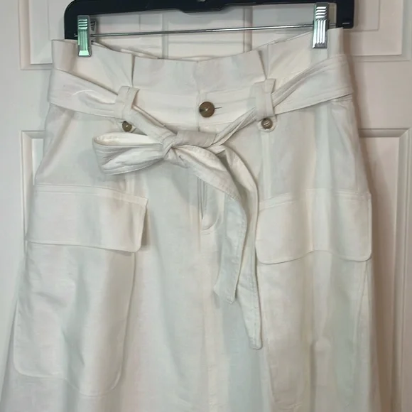 🌷Banana Republic Oversized Pocket Paper Bag Cream Midi A-Line Skirt w/Ti… - Picture 6 of 13